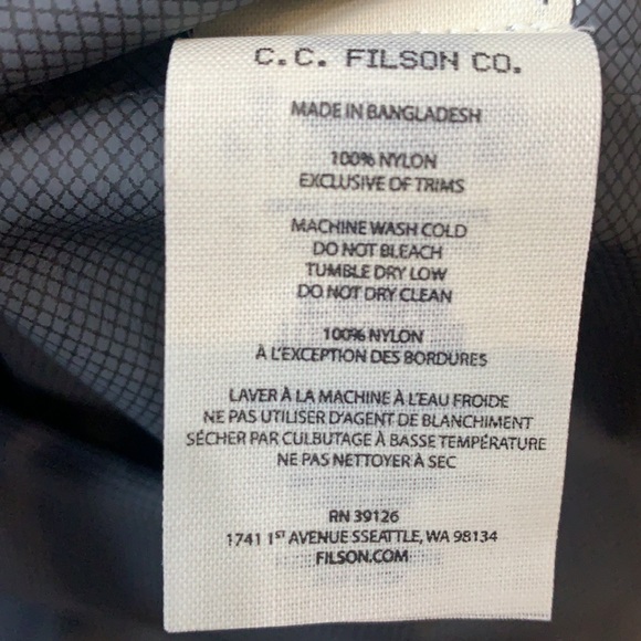 C.C. Filson Swiftwater Rain Jacket, Filson Coat NEW Dark Tan - Picture 5 of 5